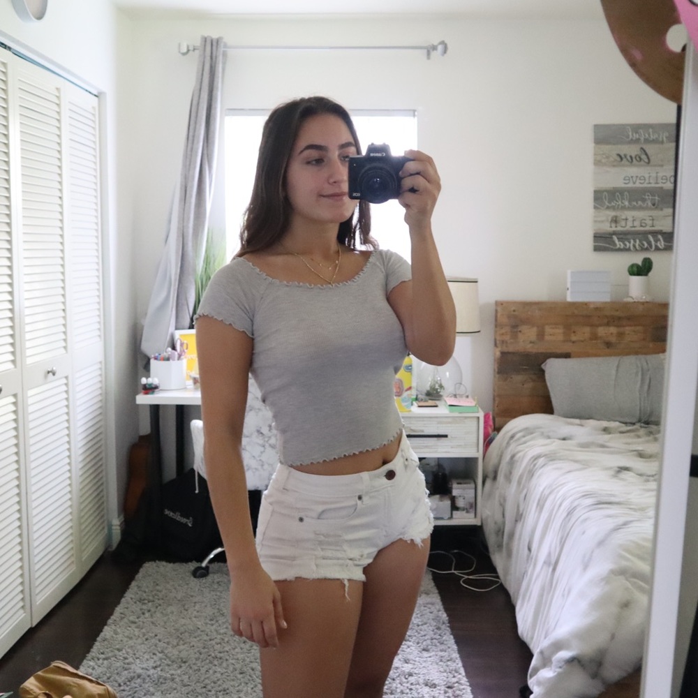 Brandy Melville Grey Lettuce Trim Off Shoulder Top